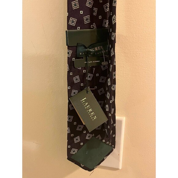 Vintage Lauren Ralph Lauren Black Geometric Pattern Print Silk Necktie - Picture 4 of 4